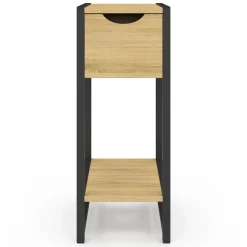 Lot de 2 tables de chevet gain de place bois et métal noir 1 tiroir 1 tablette style industriel*IDMarket Discount