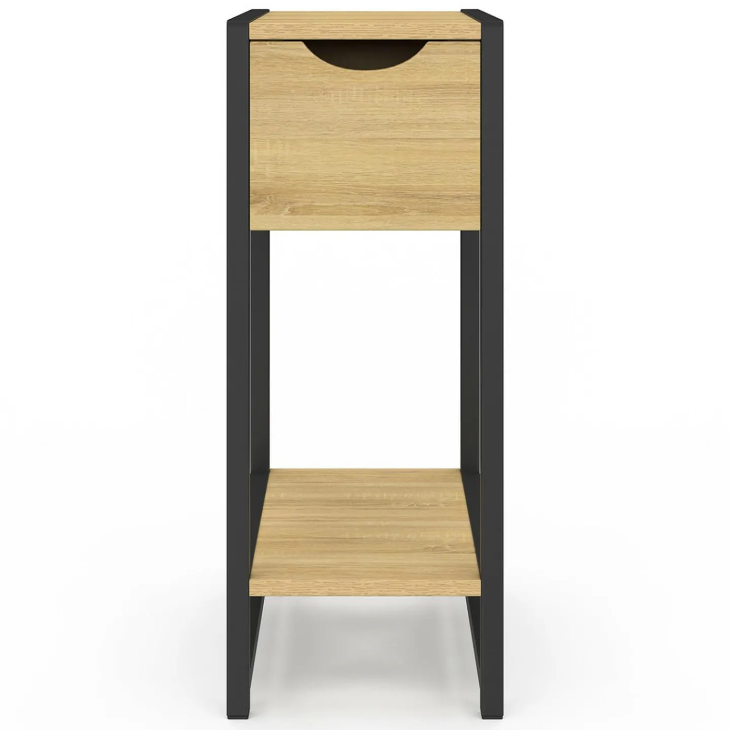 Lot de 2 tables de chevet gain de place bois et métal noir 1 tiroir 1 tablette style industriel*IDMarket Discount