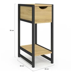 Lot de 2 tables de chevet gain de place bois et métal noir 1 tiroir 1 tablette style industriel*IDMarket Discount