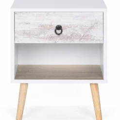 lot de 2 tables de chevet blanches effet vieilli 1 tiroir style scandinave*IDMarket Best