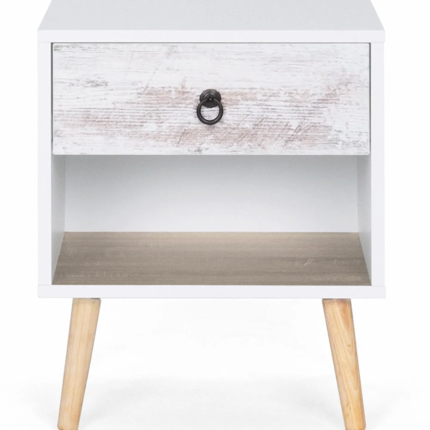 lot de 2 tables de chevet blanches effet vieilli 1 tiroir style scandinave*IDMarket Best