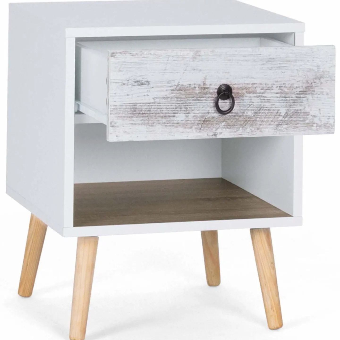 lot de 2 tables de chevet blanches effet vieilli 1 tiroir style scandinave*IDMarket Best