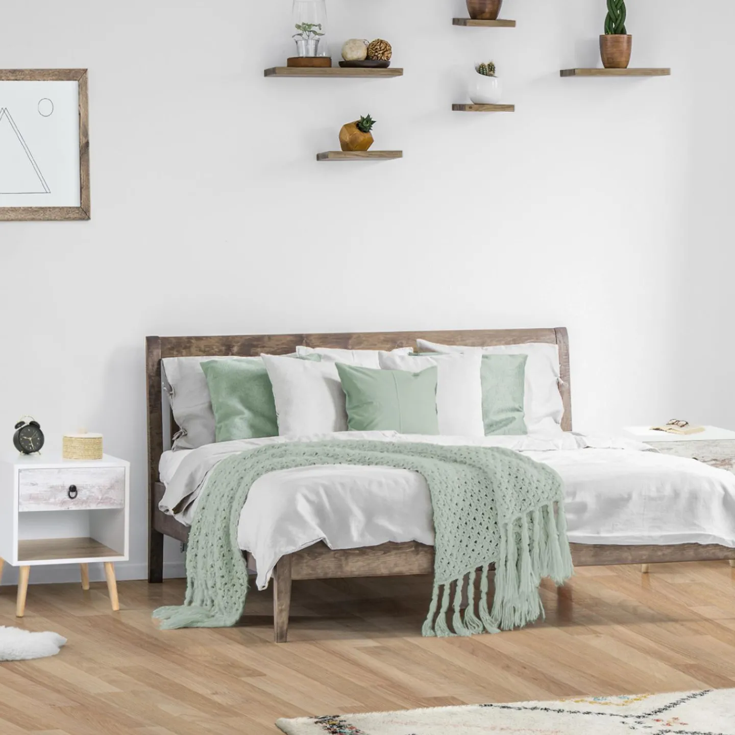 lot de 2 tables de chevet blanches effet vieilli 1 tiroir style scandinave*IDMarket Best