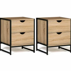 Lot de 2 tables de chevet industrielles 2 tiroirs*IDMarket New
