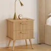 Lot de 2 tables de chevet 2 tiroirs lattes tasseau bois coloris chêne*IDMarket Clearance