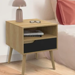 Lot de 2 tables de chevet scandinaves avec tiroir bois effet hêtre et noir*IDMarket Best