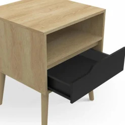 Lot de 2 tables de chevet scandinaves avec tiroir bois effet hêtre et noir*IDMarket Best