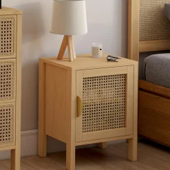 Lot de 2 tables de chevet 1 porte cannage et bois*IDMarket Hot