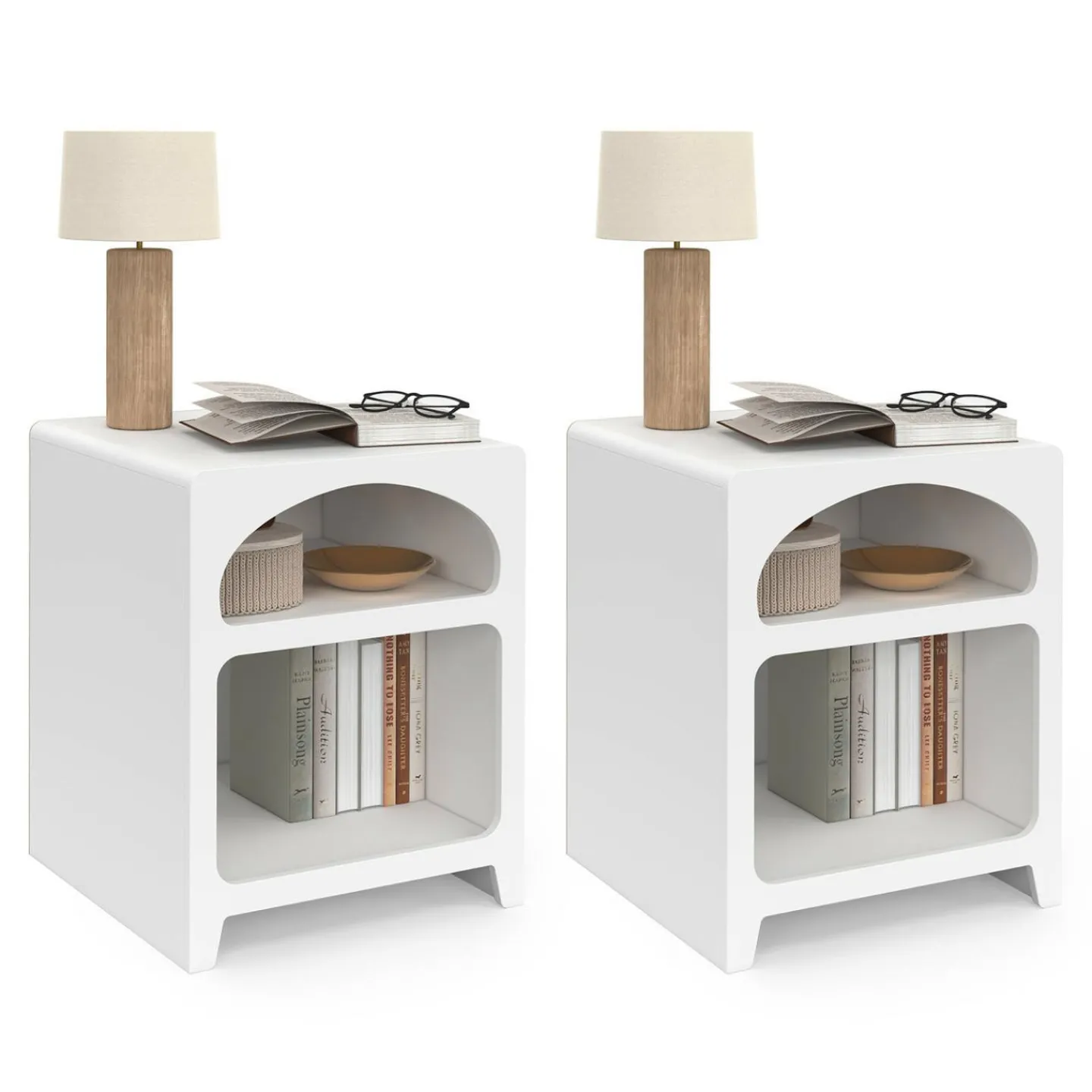 Lot de 2 tables de chevets style organiques bois blanc 2 niches*IDMarket Clearance