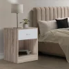 Lot de 2 tables de nuit bois façon hêtre tiroir blanc*IDMarket Sale