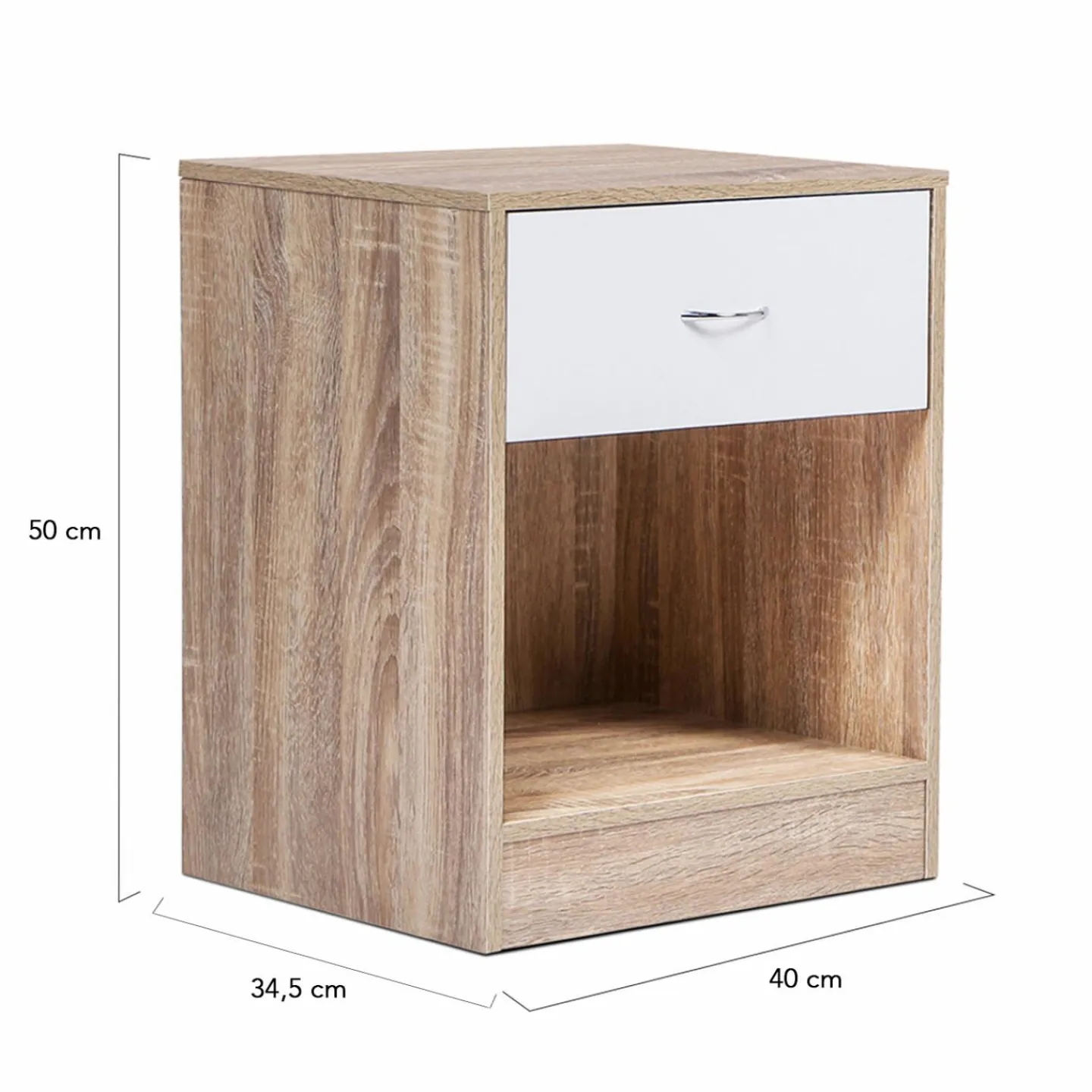 Lot de 2 tables de nuit bois façon hêtre tiroir blanc*IDMarket Sale