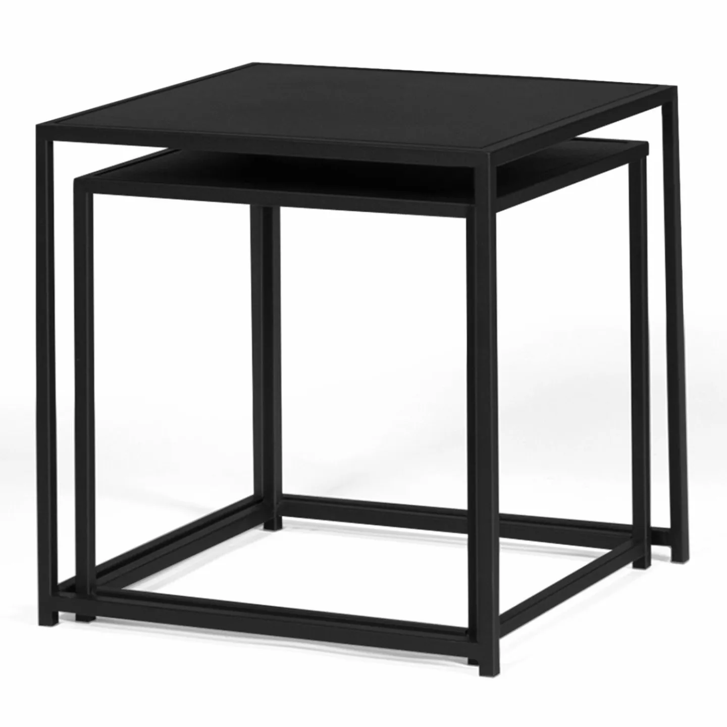 Lot de 2 tables gigognes métal noir carrées 40 cm et 45 cm*IDMarket New
