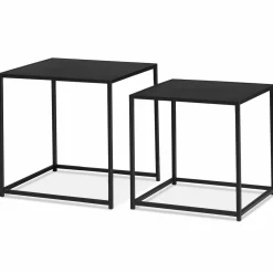 Lot de 2 tables gigognes métal noir carrées 40 cm et 45 cm*IDMarket New