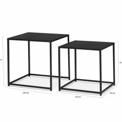 Lot de 2 tables gigognes métal noir carrées 40 cm et 45 cm*IDMarket New