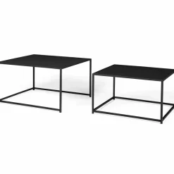 Lot de 2 tables gigognes métal noir carrées 60 cm et 70 cm*IDMarket Sale