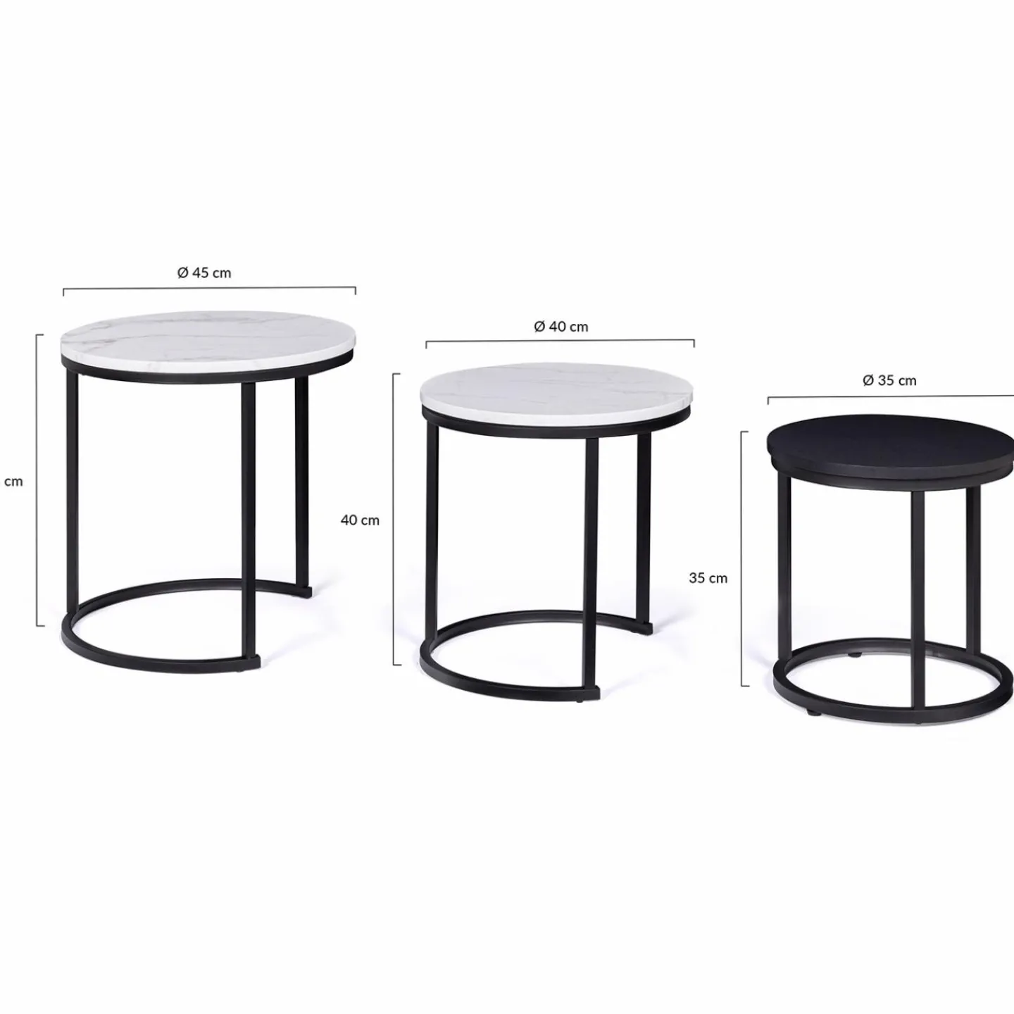 Lot de 3 tables gigognes rondes effet marbre et bois noir 35/40/45 cm*IDMarket Online