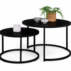 Lot de 2 tables gigognes rondes métal noir 54 cm et 70 cm*IDMarket Clearance