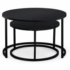 Lot de 2 tables gigognes rondes métal noir 54 cm et 70 cm*IDMarket Clearance