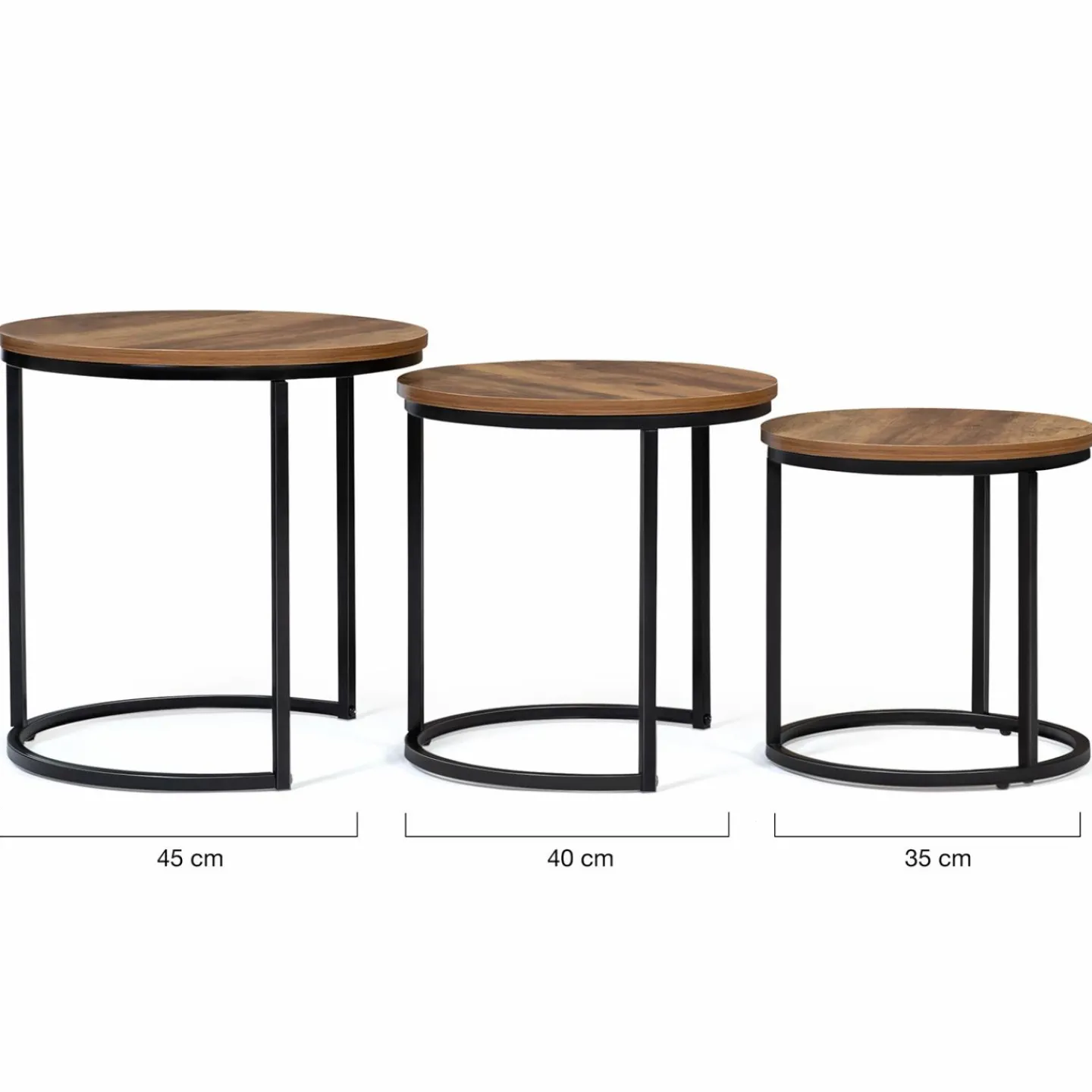 Lot de 3 tables gigognes rondes style industriel bois foncé*IDMarket Clearance