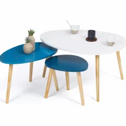 Lot de 3 tables gigognes scandinaves laquées blanc et bleu*IDMarket New