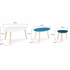 Lot de 3 tables gigognes scandinaves laquées blanc et bleu*IDMarket New