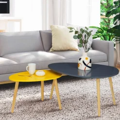 Lot de 2 tables gigognes scandinaves laquées gris et jaune*IDMarket Discount