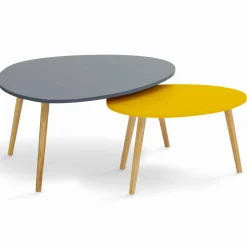 Lot de 2 tables gigognes scandinaves laquées gris et jaune*IDMarket Discount