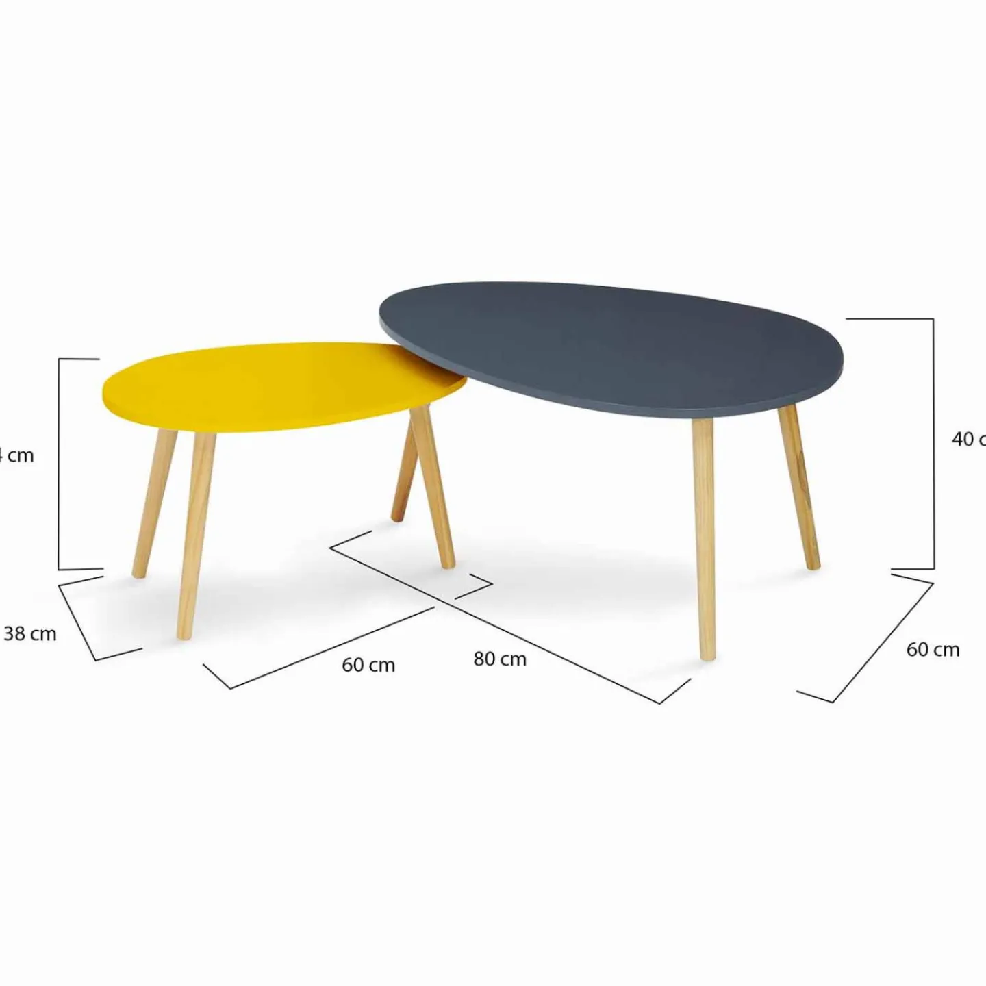 Lot de 2 tables gigognes scandinaves laquées gris et jaune*IDMarket Discount