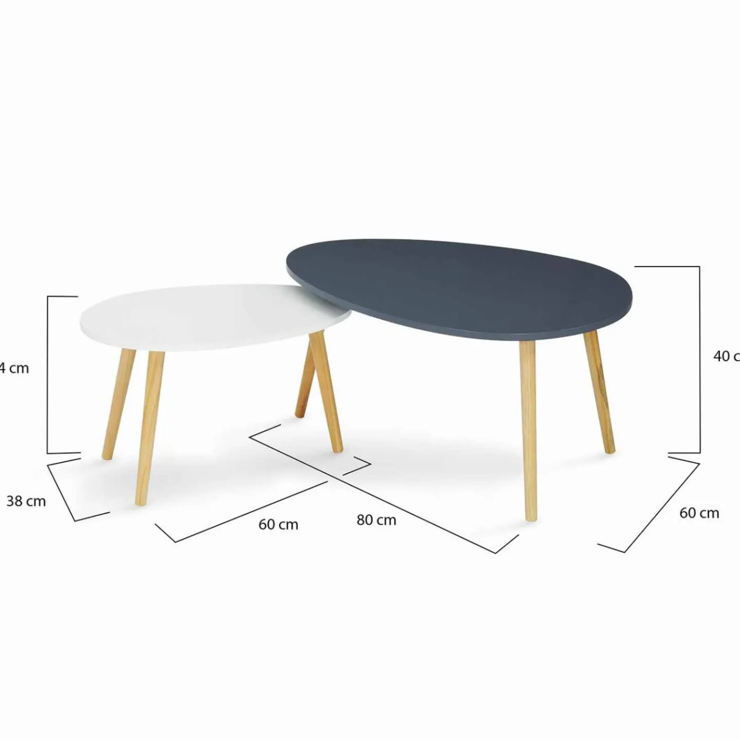 Lot de 2 tables gigognes scandinaves laquées blanc et gris*IDMarket Discount