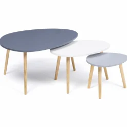 Lot de 3 tables gigognes scandinaves laquées blanche, gris clair et gris foncé*IDMarket Outlet