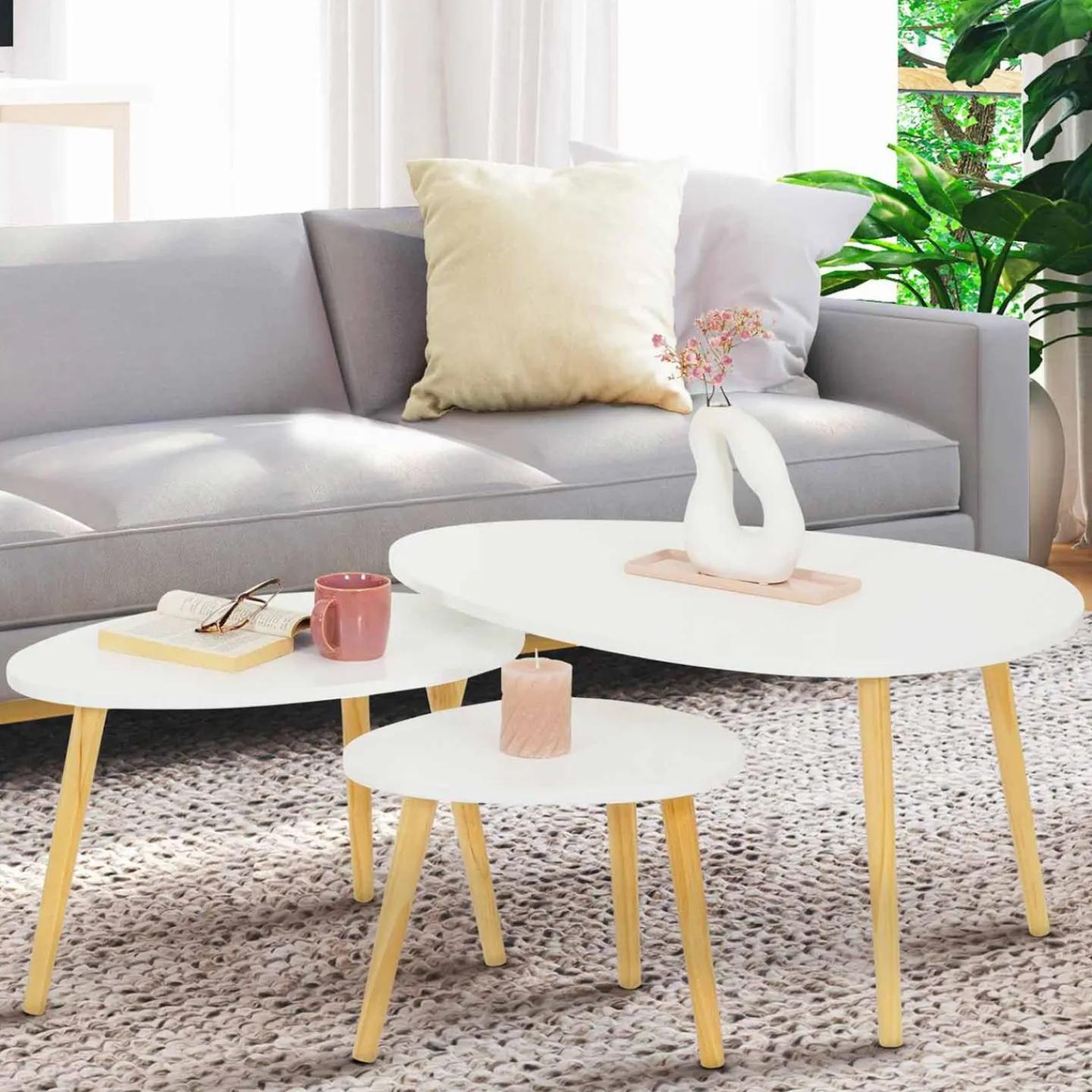 Lot de 3 tables gigognes scandinaves laquées blanc*IDMarket Outlet