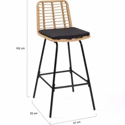 Lot de 2 tabourets de bar effet rotin pied métal noir*IDMarket Hot