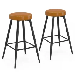 Lot de 2 tabourets de bar effet cuir marron et pieds métal*IDMarket Hot