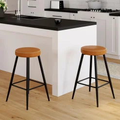 Lot de 2 tabourets de bar effet cuir marron et pieds métal*IDMarket Hot