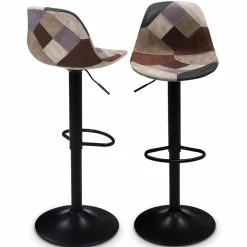 Lot de 2 tabourets de bar design pied noir assise patchwork marron*IDMarket Online