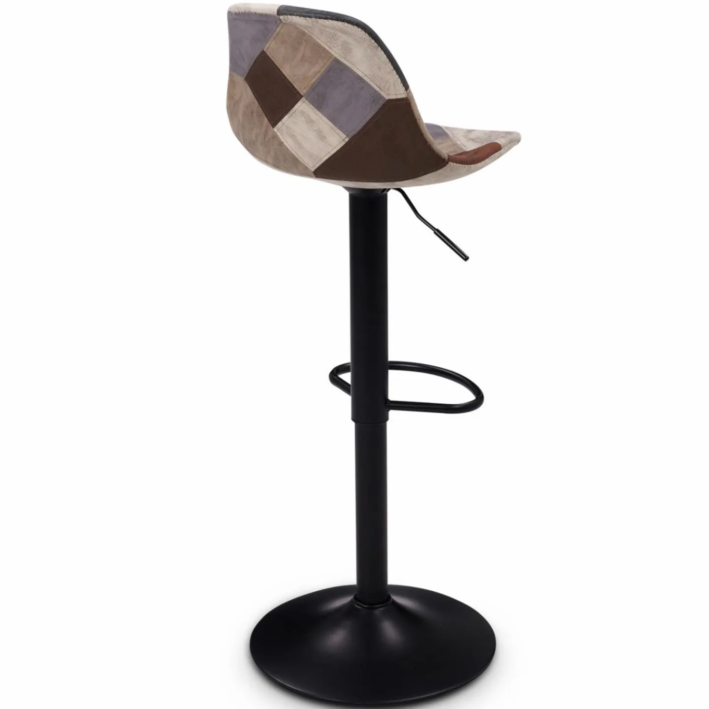 Lot de 2 tabourets de bar design pied noir assise patchwork marron*IDMarket Online