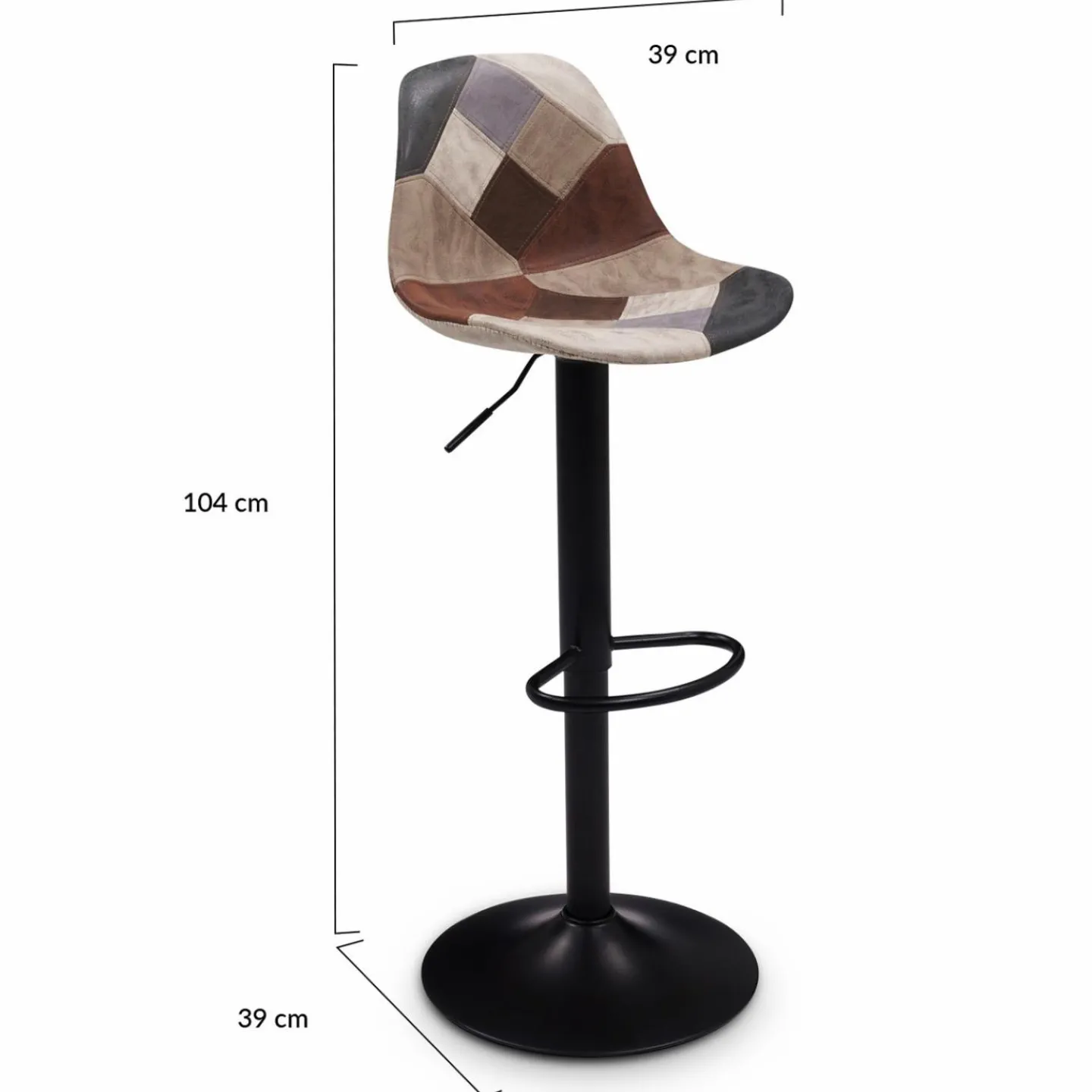 Lot de 2 tabourets de bar design pied noir assise patchwork marron*IDMarket Online