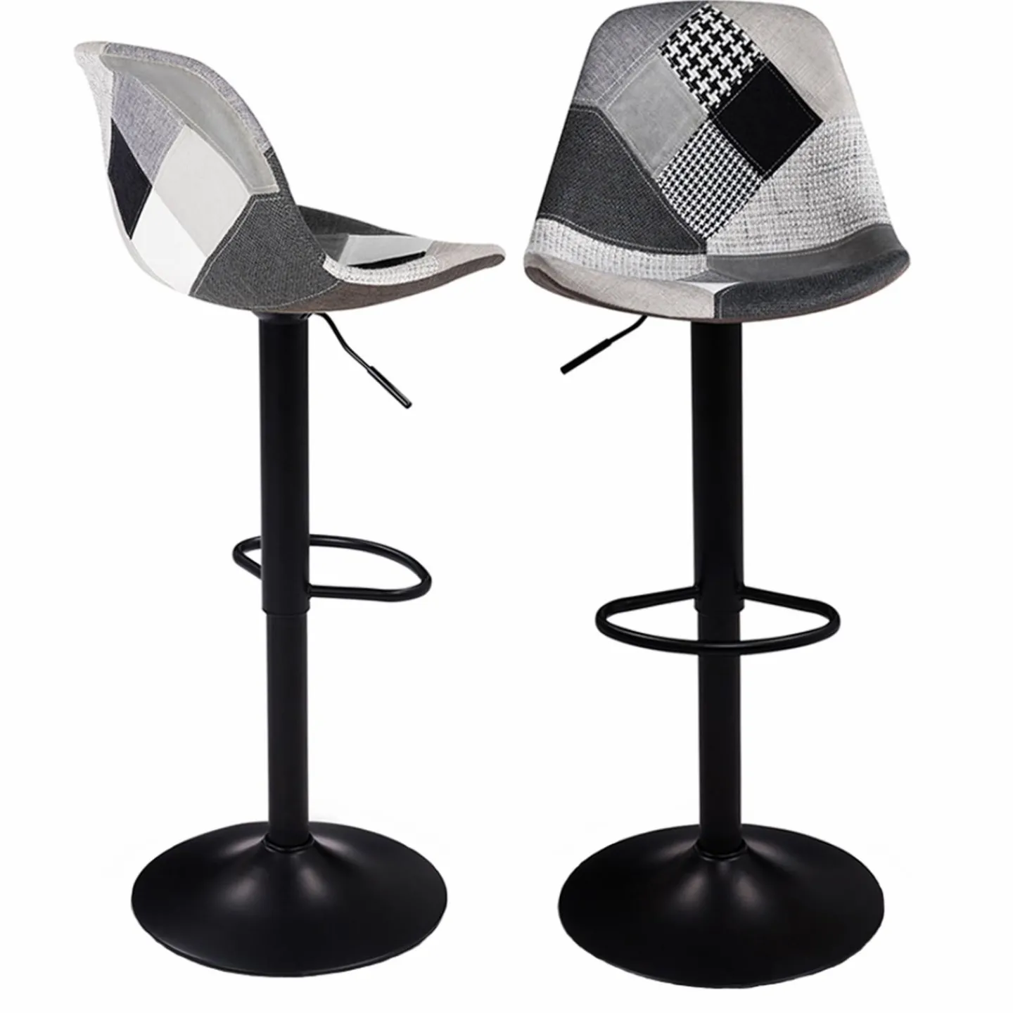 Lot de 2 tabourets de bar noirs réglables patchworks noirs, gris et blancs*IDMarket Online
