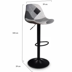 Lot de 2 tabourets de bar noirs réglables patchworks noirs, gris et blancs*IDMarket Online