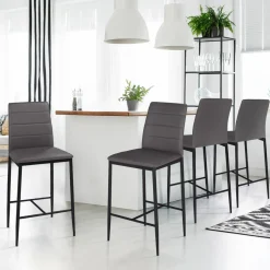 Lot de 4 tabourets de bar en PVC gris rembourrés*IDMarket New