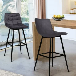 Lot de 2 tabourets de bar en velours gris foncé*IDMarket New