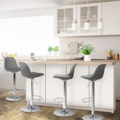 Lot de 4 tabourets de bar gris réglables pied métal*IDMarket Best