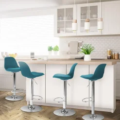 Lot de 4 tabourets de bar bleu canard réglables pied métal*IDMarket Best