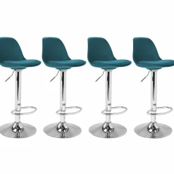 Lot de 4 tabourets de bar bleu canard réglables pied métal*IDMarket Best