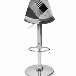 Lot de 2 tabourets de bar design pied chromé assise patchwork noir, gris et blanc*IDMarket Discount