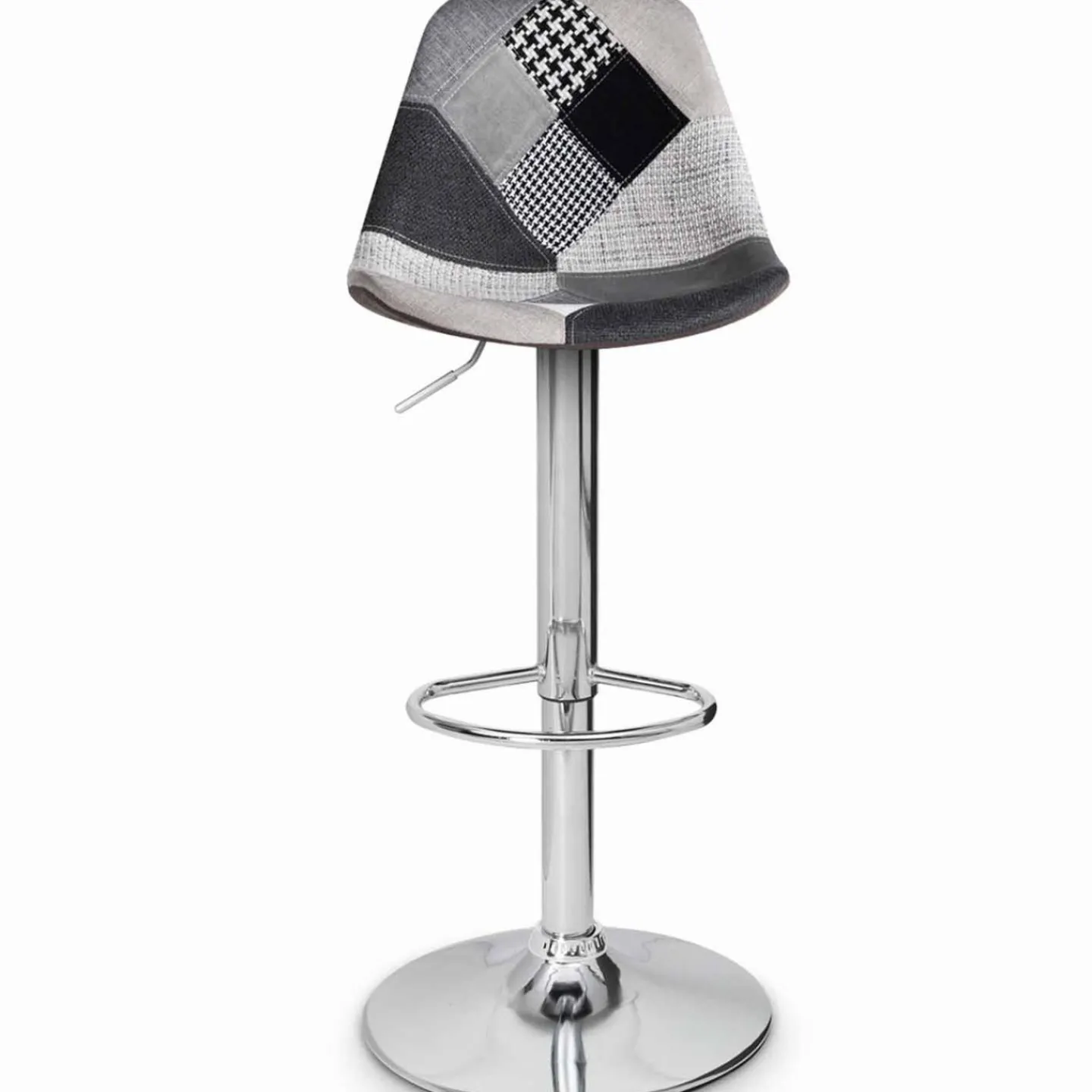 Lot de 2 tabourets de bar design pied chromé assise patchwork noir, gris et blanc*IDMarket Discount