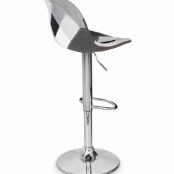 Lot de 2 tabourets de bar design pied chromé assise patchwork noir, gris et blanc*IDMarket Discount