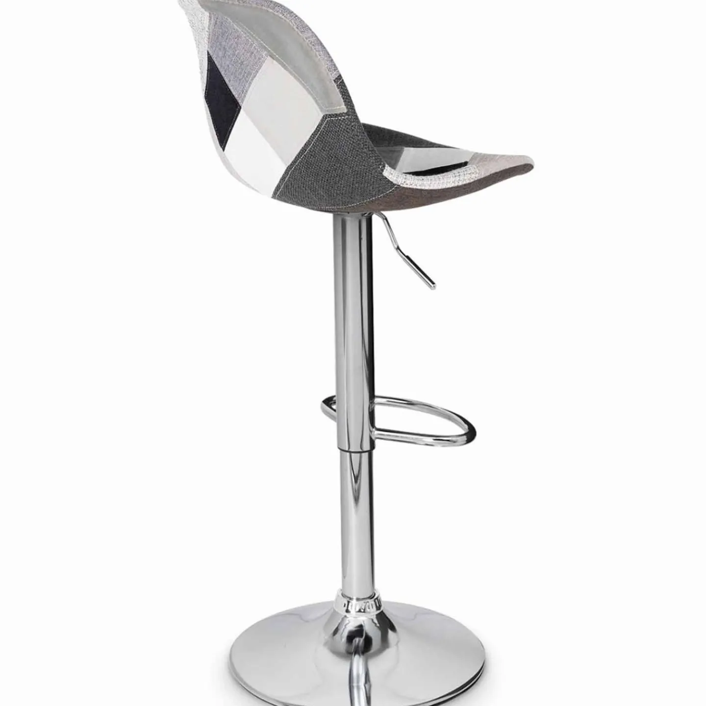Lot de 2 tabourets de bar design pied chromé assise patchwork noir, gris et blanc*IDMarket Discount