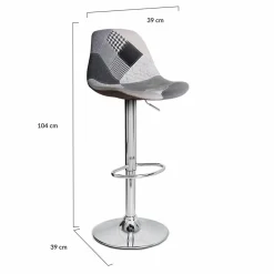 Lot de 2 tabourets de bar design pied chromé assise patchwork noir, gris et blanc*IDMarket Discount