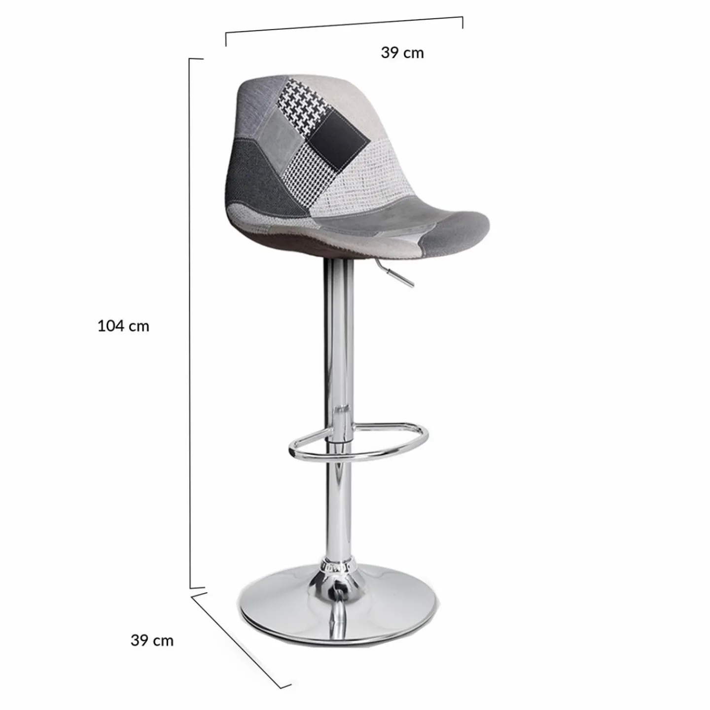 Lot de 2 tabourets de bar design pied chromé assise patchwork noir, gris et blanc*IDMarket Discount